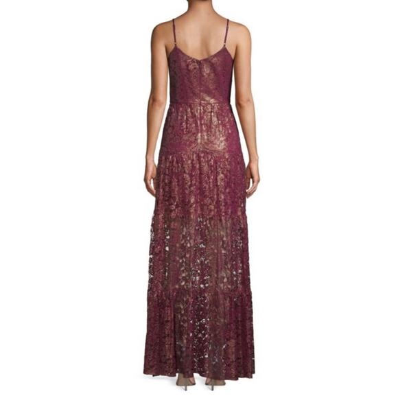 NWT Dress The Population Antoinette Sleeveless Burgundy Gold Lace Maxi Dress S - Picture 2 of 9